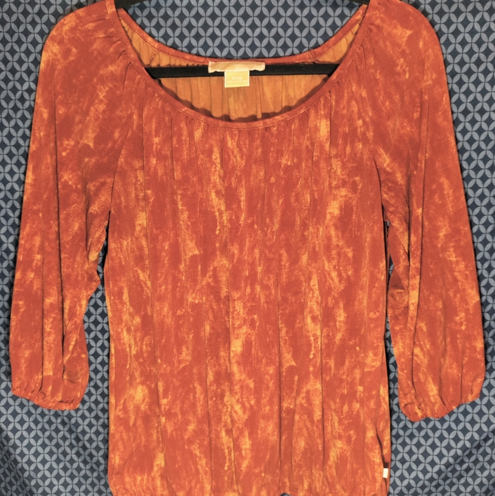 Michael Kors - Blouse. 3/4 sleeves, orange boho chic subtle tie dye, size- PM - Picture 1 of 4